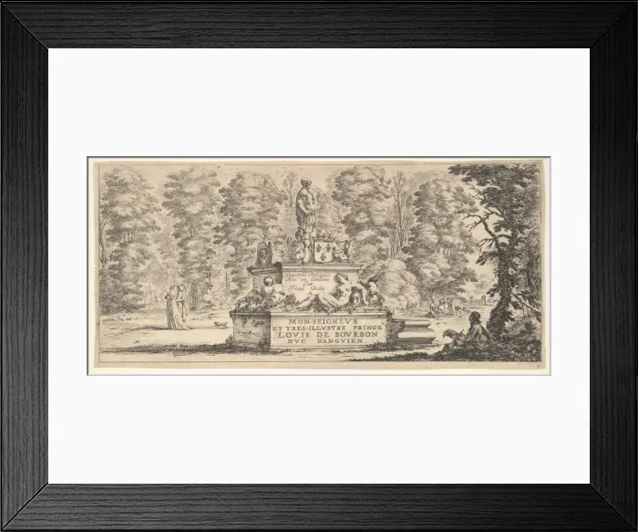 Framed Print : Plate 1: a monument with statues and a coat of arms in the center, a draughstman on th Framed Print : Plate 1: a monument with statues and a coat of arms in the center, a draughstman on th