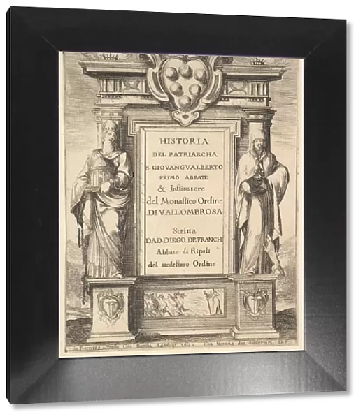 Frontispiece: a monument decorated with the Medici coat of arms at top in center