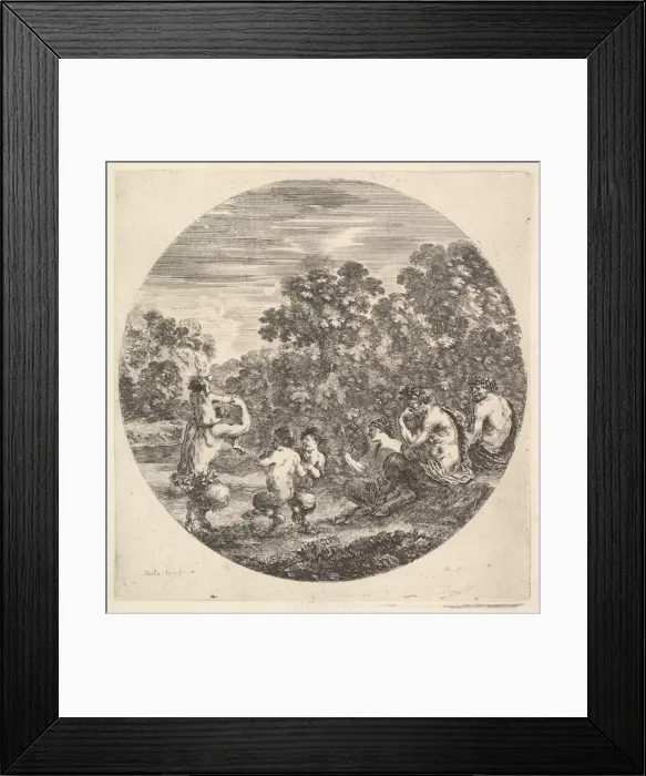 Framed Print : Two satyrs and a faun seated to right watching two child satyrs and another satyr w Framed Print : Two satyrs and a faun seated to right watching two child satyrs and another satyr w