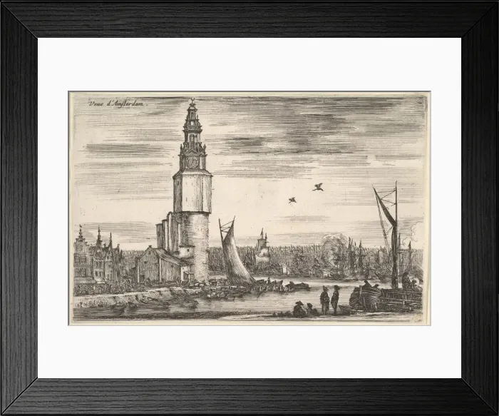 Framed Print : View of Amsterdam (Vue d Amsterdam), a tower and houses to left Framed Print : View of Amsterdam (Vue d Amsterdam), a tower and houses to left