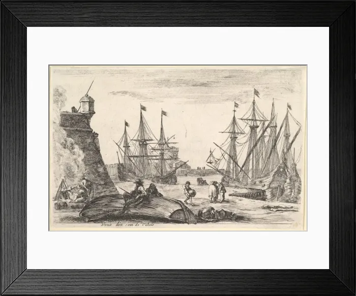 Framed Print : View of a part of Calais (Veue d un coin de Calais), a man sitting on an overturned canoe Framed Print : View of a part of Calais (Veue d un coin de Calais), a man sitting on an overturned canoe