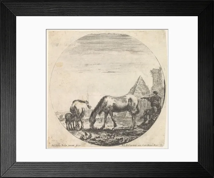 Framed Print : Plate 11: the pyramid of Caius Cestius to right in the background, a horse grazing Framed Print : Plate 11: the pyramid of Caius Cestius to right in the background, a horse grazing