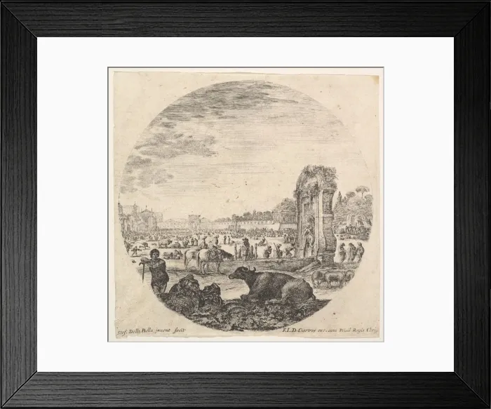 Framed Print : Plate 2: Campo Vaccino, a buffalo and two shepherds in center, the Fontanone to rig Framed Print : Plate 2: Campo Vaccino, a buffalo and two shepherds in center, the Fontanone to rig