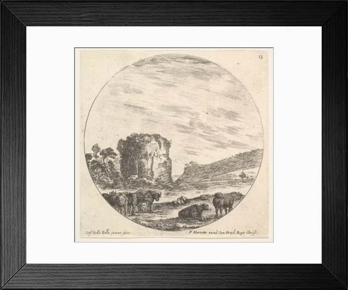Framed Print : Plate 13: ruins of an ancient temple in the background, a herd of cows in the foreg Framed Print : Plate 13: ruins of an ancient temple in the background, a herd of cows in the foreg