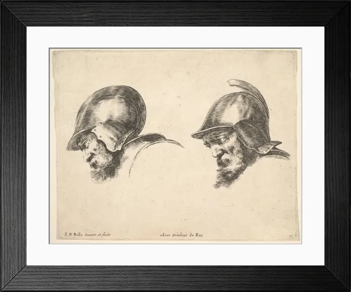 Framed Print : Plate 10: two heads of old soldiers wearing helmets, both facing left and looking down Framed Print : Plate 10: two heads of old soldiers wearing helmets, both facing left and looking down