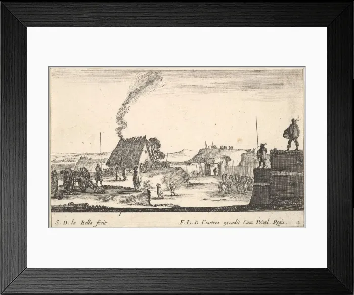 Framed Print : Plate 4: A military encampment with a soldier standing on a parapet to the right beati Framed Print : Plate 4: A military encampment with a soldier standing on a parapet to the right beati