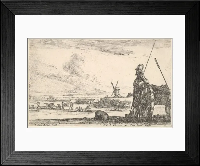 Framed Print : Plate 5: A Pikeman standing at right next to a canon, other military figures in the ba Framed Print : Plate 5: A Pikeman standing at right next to a canon, other military figures in the ba
