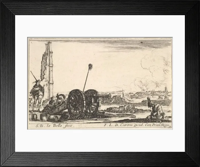 Framed Print : Plate 2: A cannon to the left, a town in the background, from Various Military Capric Framed Print : Plate 2: A cannon to the left, a town in the background, from Various Military Capric