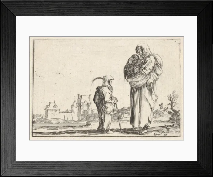 Framed Print : Plate 7: a peasant woman carrying a child to right, speaking to another child standing Framed Print : Plate 7: a peasant woman carrying a child to right, speaking to another child standing