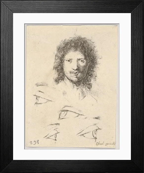 Framed Print : Plate 2: at top, the head of a young man, frontal view, at bottom, four eyes, from Th Framed Print : Plate 2: at top, the head of a young man, frontal view, at bottom, four eyes, from Th