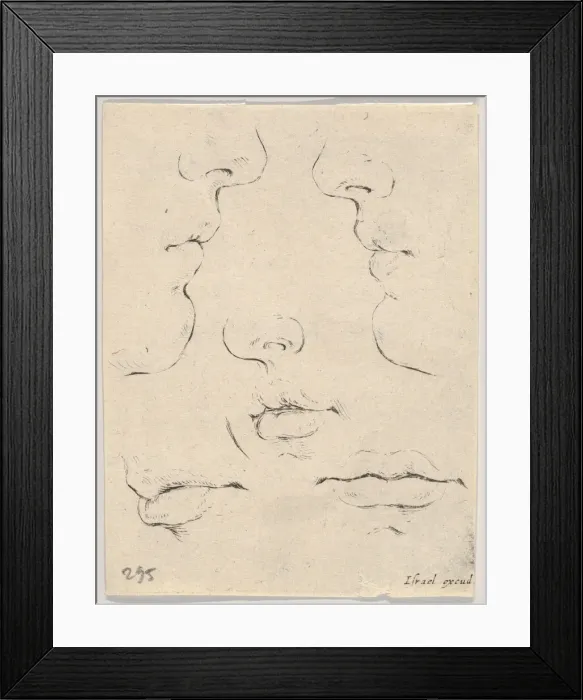 Framed Print : Plate 4: two profiles and three mouths, from The Book for Learning to Draw (Livre po Framed Print : Plate 4: two profiles and three mouths, from The Book for Learning to Draw (Livre po