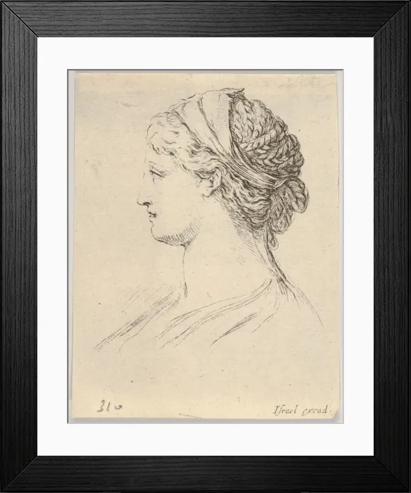 Framed Print : Plate 3: head of a woman with braided hair, turned in profile to the right Framed Print : Plate 3: head of a woman with braided hair, turned in profile to the right
