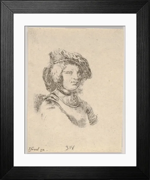 Framed Print : Plate 11: bust of a man wearing a cap and looking towards the right Framed Print : Plate 11: bust of a man wearing a cap and looking towards the right
