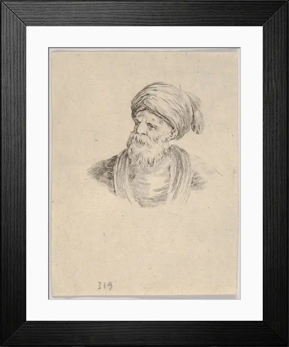 Framed Print : Plate 12: bust of an old Turkish man in a turban, looking towards the left Framed Print : Plate 12: bust of an old Turkish man in a turban, looking towards the left