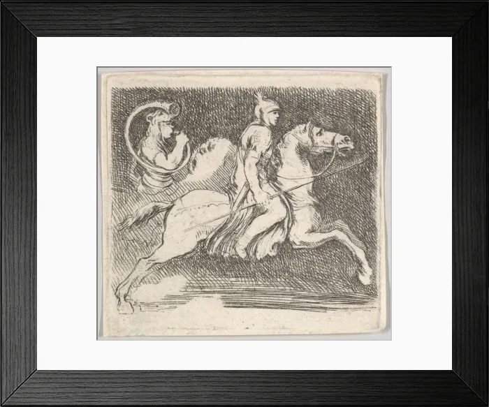 Framed Print : Plate 20: a soldier in profile galloping to the right holding a lance in his right han Framed Print : Plate 20: a soldier in profile galloping to the right holding a lance in his right han