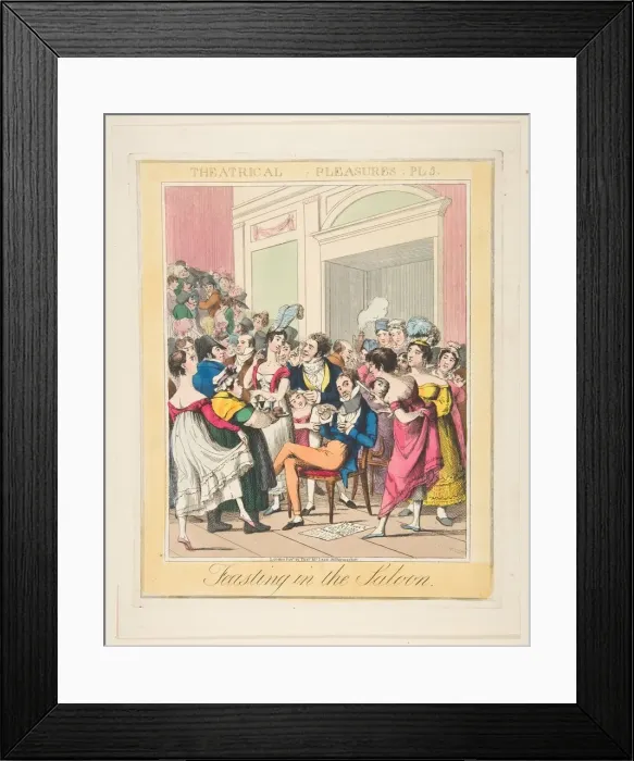 Framed Print : Theatrical Pleasures, Plate 5: Feasting in the Saloon, ca. 1835. Creator: Theodore Lane Framed Print : Theatrical Pleasures, Plate 5: Feasting in the Saloon, ca. 1835. Creator: Theodore Lane