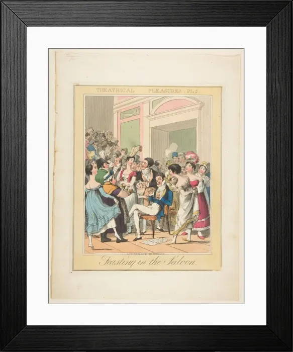 Framed Print : Theatrical Pleasures, Plate 5: Feasting in the Saloon, ca. 1835. Creator: Theodore Lane Framed Print : Theatrical Pleasures, Plate 5: Feasting in the Saloon, ca. 1835. Creator: Theodore Lane