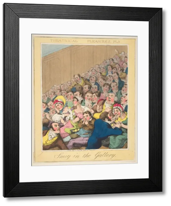 Framed Print : Theatrical Pleasures, ( Snug in the Gallery, Plate 3), ca. 1835. Creator: Theodore Lane Framed Print : Theatrical Pleasures, ( Snug in the Gallery, Plate 3), ca. 1835. Creator: Theodore Lane