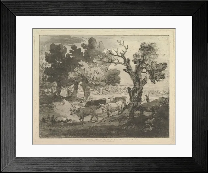 Framed Print : Wooded Landscape with Herdsmen and Cows, August 1, 1797. Creator: Thomas Gainsborough Framed Print : Wooded Landscape with Herdsmen and Cows, August 1, 1797. Creator: Thomas Gainsborough