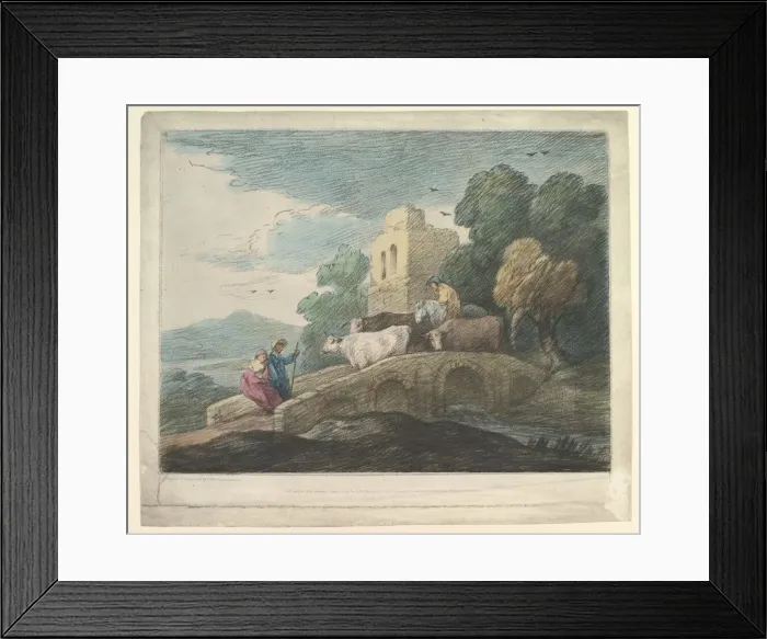 Framed Print : Wooded Landscape with Herdsmen Driving Cattle over a Bridge Framed Print : Wooded Landscape with Herdsmen Driving Cattle over a Bridge