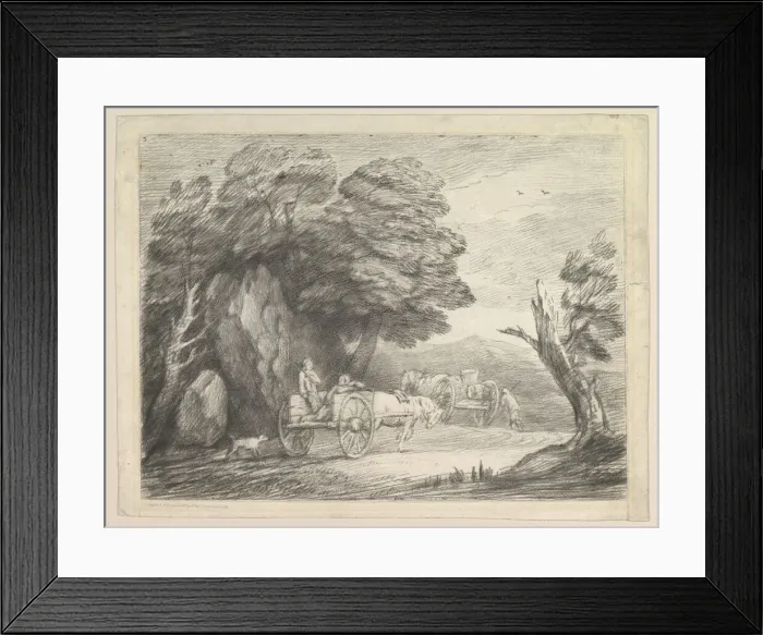 Framed Print : Wooded Landscape with Two Country Carts and Figures, August 1, 1797 Framed Print : Wooded Landscape with Two Country Carts and Figures, August 1, 1797