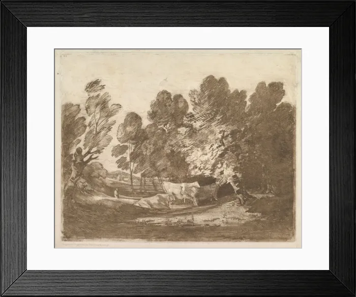 Framed Print : Wooded Landscape with Herdsmen and Cows, August 1, 1797. Creator: Thomas Gainsborough Framed Print : Wooded Landscape with Herdsmen and Cows, August 1, 1797. Creator: Thomas Gainsborough