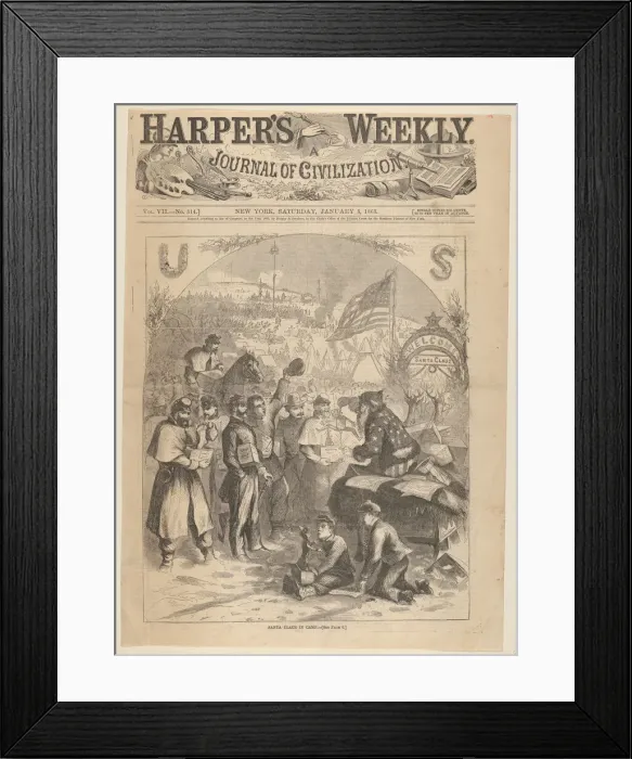 Framed Print : Santa Claus in Camp (from Harpers Weekly), January 3, 1863. Creator: Thomas Nast