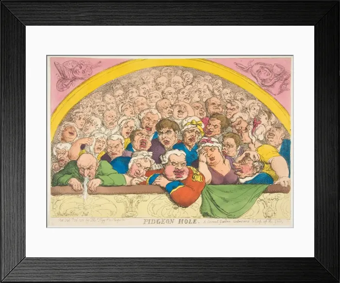 Framed Print : Pidgeon Hole. A Convent Garden Contrivance to Coop up the Gods, February 20, 1811 Framed Print : Pidgeon Hole. A Convent Garden Contrivance to Coop up the Gods, February 20, 1811
