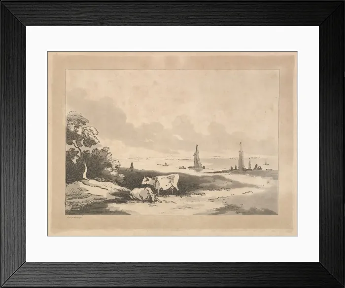Framed Print : Cows and Seascape, 1783-89. Creator: Thomas Rowlandson Framed Print : Cows and Seascape, 1783-89. Creator: Thomas Rowlandson