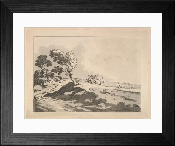 Framed Print : Open Landscape with Three Horsemen in the Middle Distance Heading to the Right, Windblo Framed Print : Open Landscape with Three Horsemen in the Middle Distance Heading to the Right, Windblo