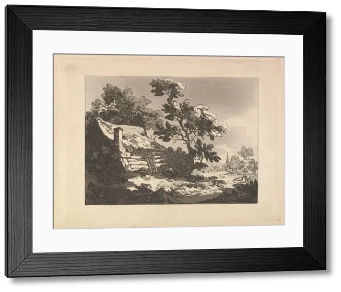 Framed Print : Landscape with Cottage Among Trees at Left, and a Distant Church Spire at Right, 1783-84 Framed Print : Landscape with Cottage Among Trees at Left, and a Distant Church Spire at Right, 1783-84