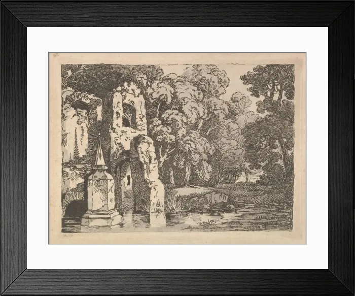 Framed Print : Ruins Next to a Pool in a Wooded Landscape, 1783-84. Creator: Thomas Rowlandson Framed Print : Ruins Next to a Pool in a Wooded Landscape, 1783-84. Creator: Thomas Rowlandson