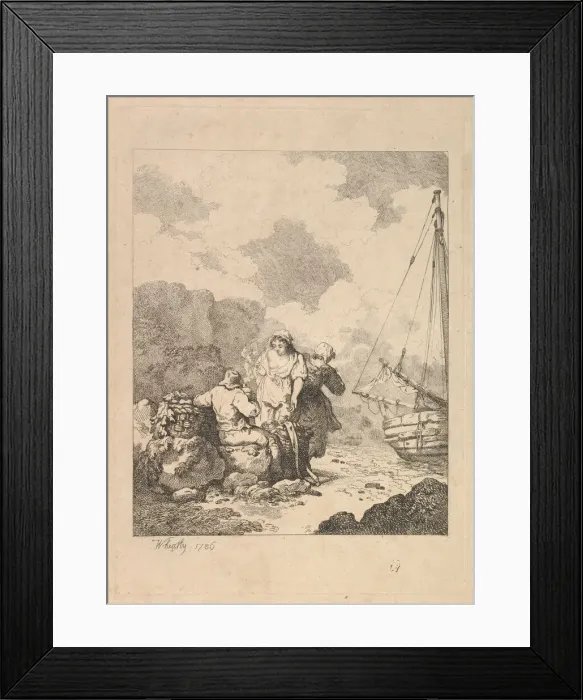 Framed Print : Fishermen by the Shore - Coastal Scene with a Man Sitting on Rocks and Smoking a Pipe Framed Print : Fishermen by the Shore - Coastal Scene with a Man Sitting on Rocks and Smoking a Pipe