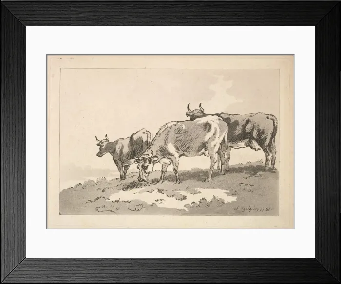 Framed Print : Three Cows Standing on the Ridge of a Field, 1784-87. Creator: Thomas Rowlandson Framed Print : Three Cows Standing on the Ridge of a Field, 1784-87. Creator: Thomas Rowlandson