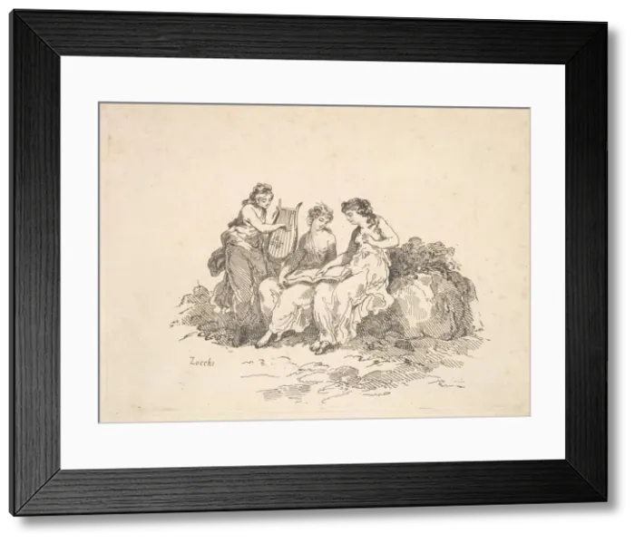 Framed Print : Harmony - Two Nymphs Singing, Another Playing a Lyre, 1784-88. Creator: Thomas Rowlandson Framed Print : Harmony - Two Nymphs Singing, Another Playing a Lyre, 1784-88. Creator: Thomas Rowlandson