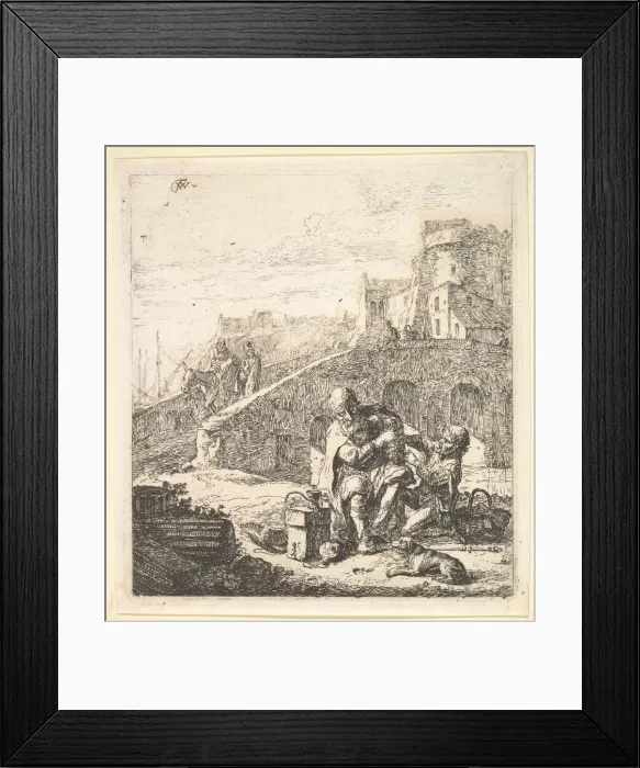 Framed Print : Lazarillo Stealing Grapes from the Poor Blind Beggar, 17th century. Creator: Thomas Wijck
