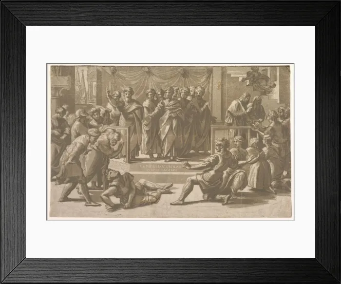 Framed Print : The death of Ananias, surrounded by Apostles, 1518. Creator: Ugo da Carpi Framed Print : The death of Ananias, surrounded by Apostles, 1518. Creator: Ugo da Carpi