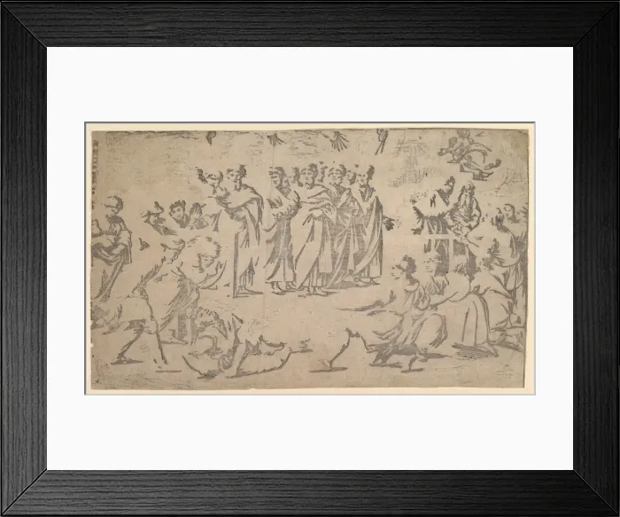 Framed Print : The death of Ananias surrounded by Apostles, 1518. Creator: Ugo da Carpi Framed Print : The death of Ananias surrounded by Apostles, 1518. Creator: Ugo da Carpi