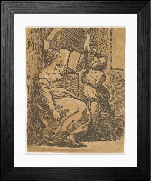 Framed Print : A Sybil reading facing right, ca. 1517-18. Creator: Ugo da Carpi Framed Print : A Sybil reading facing right, ca. 1517-18. Creator: Ugo da Carpi