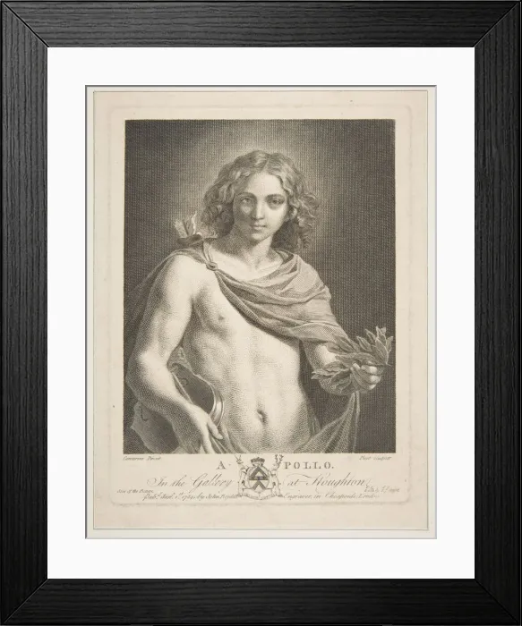 Framed Print : Apollo wearing a mantle and holding a laurel branch and violin, 1784 Framed Print : Apollo wearing a mantle and holding a laurel branch and violin, 1784