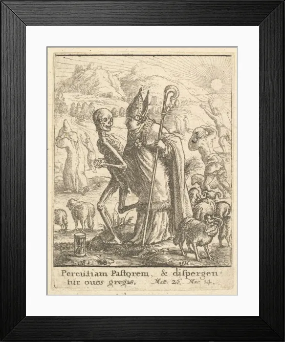 Framed Print : Bishop, from the Dance of Death, 1651. Creator: Wenceslaus Hollar Framed Print : Bishop, from the Dance of Death, 1651. Creator: Wenceslaus Hollar