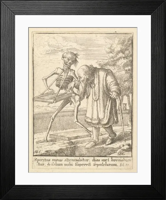 Framed Print : Old man, from the Dance of Death, 1651. Creator: Wenceslaus Hollar Framed Print : Old man, from the Dance of Death, 1651. Creator: Wenceslaus Hollar