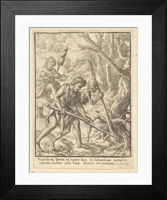 Framed Print : Adam Ploughing from the Dance of Death, 1651. Creator: Wenceslaus Hollar Framed Print : Adam Ploughing from the Dance of Death, 1651. Creator: Wenceslaus Hollar