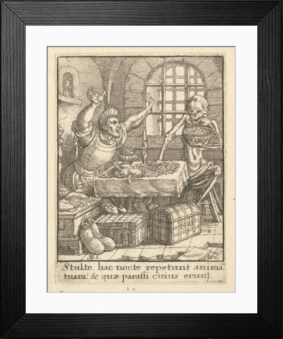 Framed Print : The Miser, from the Dance of Death, 1651. Creator: Wenceslaus Hollar Framed Print : The Miser, from the Dance of Death, 1651. Creator: Wenceslaus Hollar