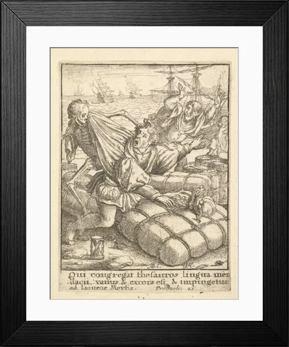 Framed Print : The Merchant, from the Dance of Death, 1651. Creator: Wenceslaus Hollar Framed Print : The Merchant, from the Dance of Death, 1651. Creator: Wenceslaus Hollar
