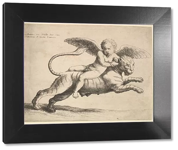 Cupid on a tiger, 1652. Creator: Wenceslaus Hollar
