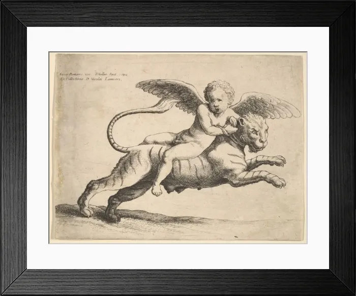 Framed Print : Cupid on a tiger, 1652. Creator: Wenceslaus Hollar Framed Print : Cupid on a tiger, 1652. Creator: Wenceslaus Hollar
