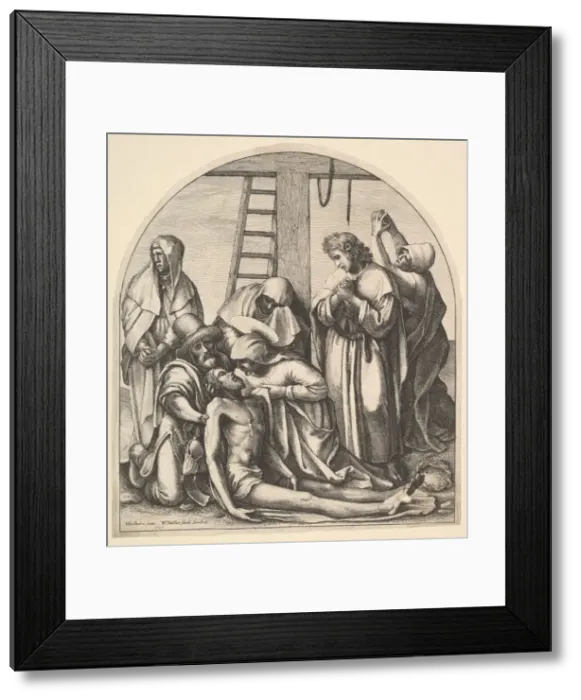Framed Print : Descent from the cross, after Holbein, 1640. Creator: Wenceslaus Hollar Framed Print : Descent from the cross, after Holbein, 1640. Creator: Wenceslaus Hollar