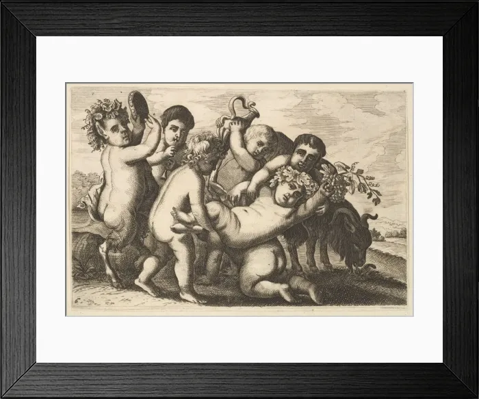 Framed Print : Five boys, two satyrs, and a goat (copy), 17th century. Creator: Wenceslaus Hollar Framed Print : Five boys, two satyrs, and a goat (copy), 17th century. Creator: Wenceslaus Hollar