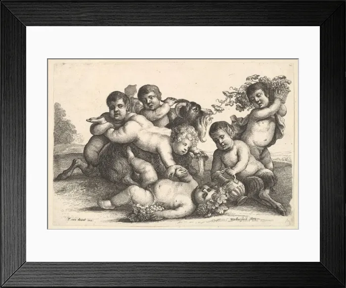 Framed Print : Four boys, two satyrs and a goat, 1654. Creator: Wenceslaus Hollar Framed Print : Four boys, two satyrs and a goat, 1654. Creator: Wenceslaus Hollar